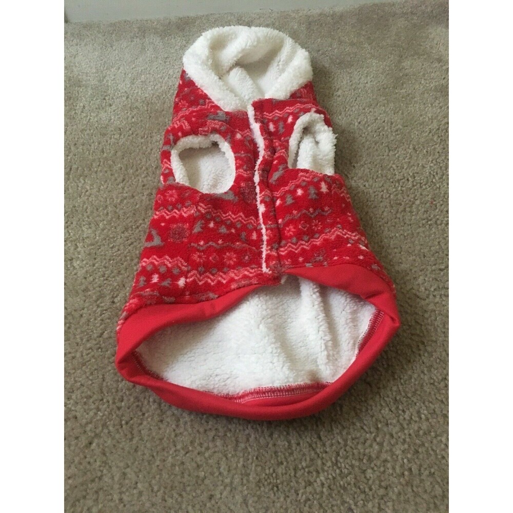 Pet Dog Cat Fleece Faux Fur Lined Vest Jacket Holiday Christmas Print Size L